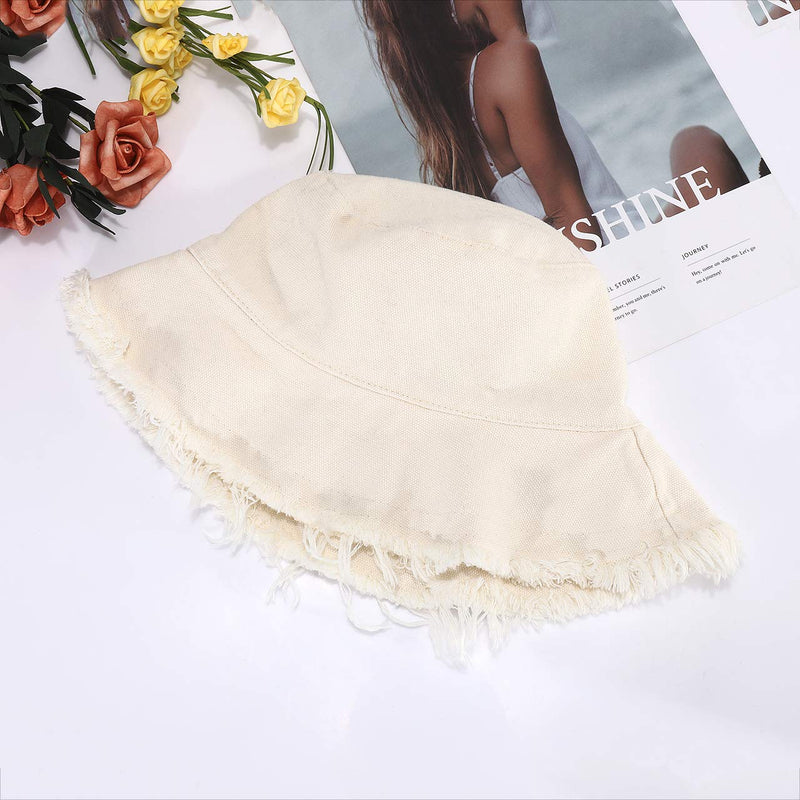 boderier Sun Hats for Women Summer Casual Wide Brim Cotton Bucket Hat Beach Vacation Travel Accessories Beige - BeesActive Australia