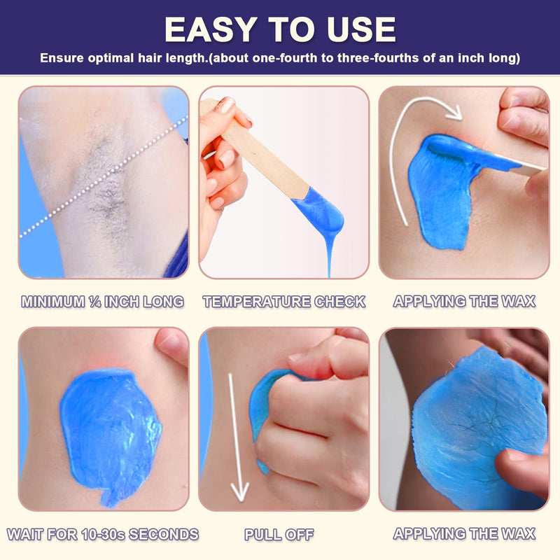 Wokaar NEW 1.2lb Hard Wax Beads Bag- Removes Hair Easily- Chamomile Hypoallergenic Wax Beans for Sensitive Skin- Peel-Off Wax- No Strips Needed blue - BeesActive Australia