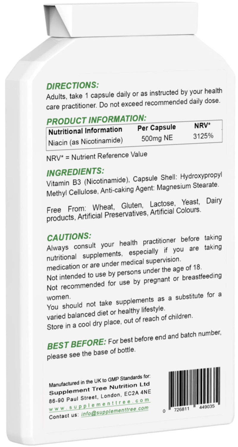 Vitamin B3 Nicotinamide 500mg 180 Capsules | Flush Free Niacinamide | UK Manufactured | Suitable for Vegans & Vegetarians - BeesActive Australia