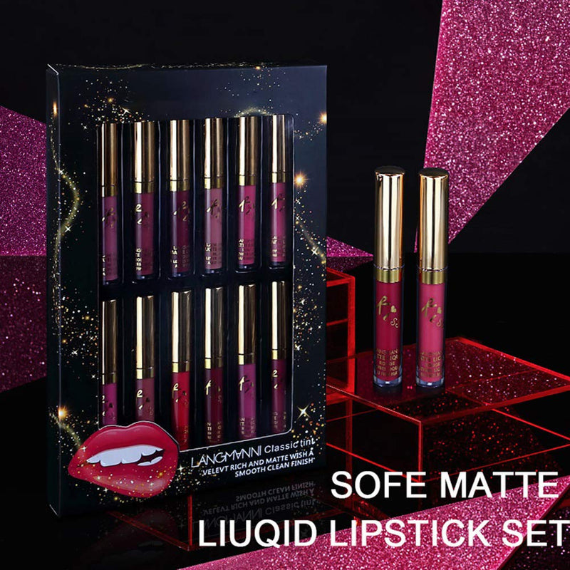 Luxsea 12Pcs Lip Gloss Matte Nude Lip Gloss Set Waterproof Liquid Lipstick Set Long Lasting Non-Stick Cup Lip Gloss Kit Velvety Kiss-proof Durable Lip Goss Pack Gift Box Kit Birthday Gifts for Women - BeesActive Australia