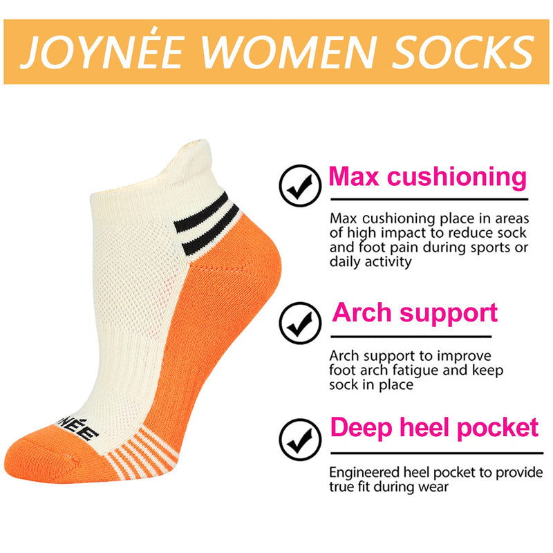 JOYNÉE Womens Low Cut Athletic Socks Heel Tab Colorful Cushioning Ankle Casual Socks 6 Pairs Beige - BeesActive Australia