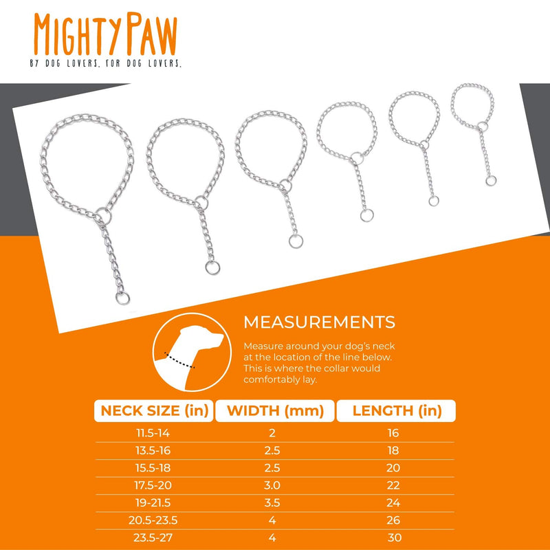 Mighty Paw Slip Collar. Premium Stainless Steel Choke Collar. Strong, Durable, Weather Proof, Tarnish Resistant Metal Chain. No Pull Dog Training Collar. 18" - BeesActive Australia