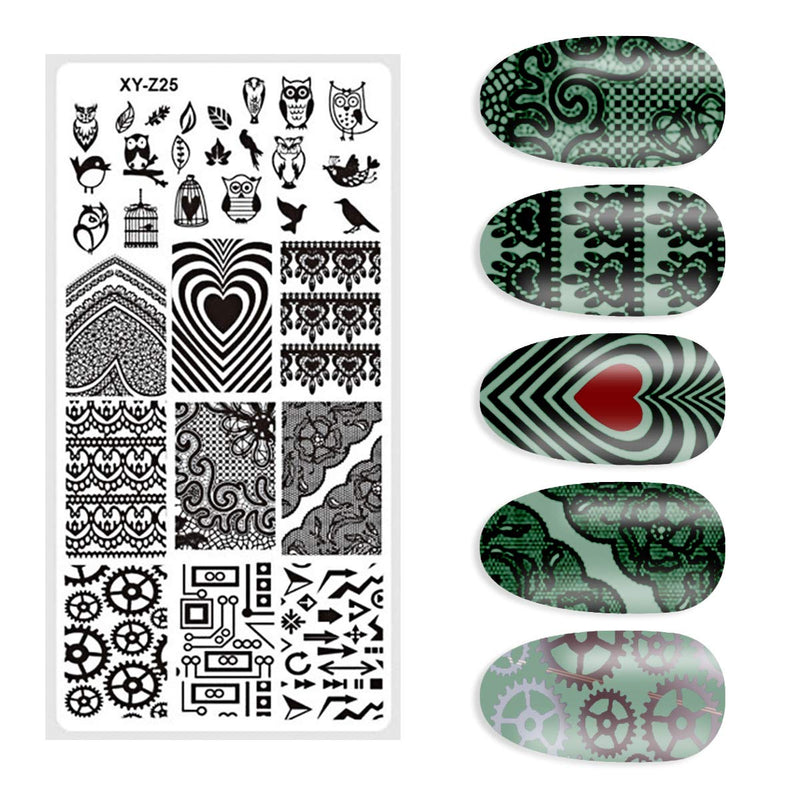 DANNEASY 6Pcs Nail Plate Stamping Set 1Nail Stamper 1Scraper 1Storage Bag Shape Splice Stripe Lace Design Nail Template Image Plate Manicure Stamp Kit Kit 1 - BeesActive Australia