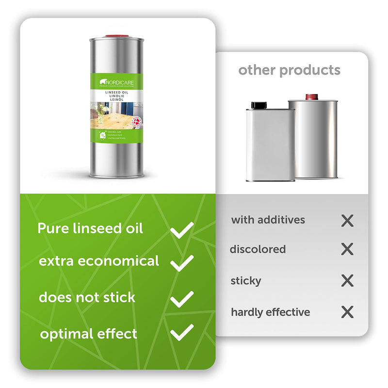 Nordicare Linseed Oil for Wood - 100% Pure & Natural Linseed Oil for Entire Indoor Area - Food-Safe Raw Linseed Oil for Wood Furniture - Underlines the Original Wood Structure - Made in Denmark 16.9oz 500 ml - BeesActive Australia