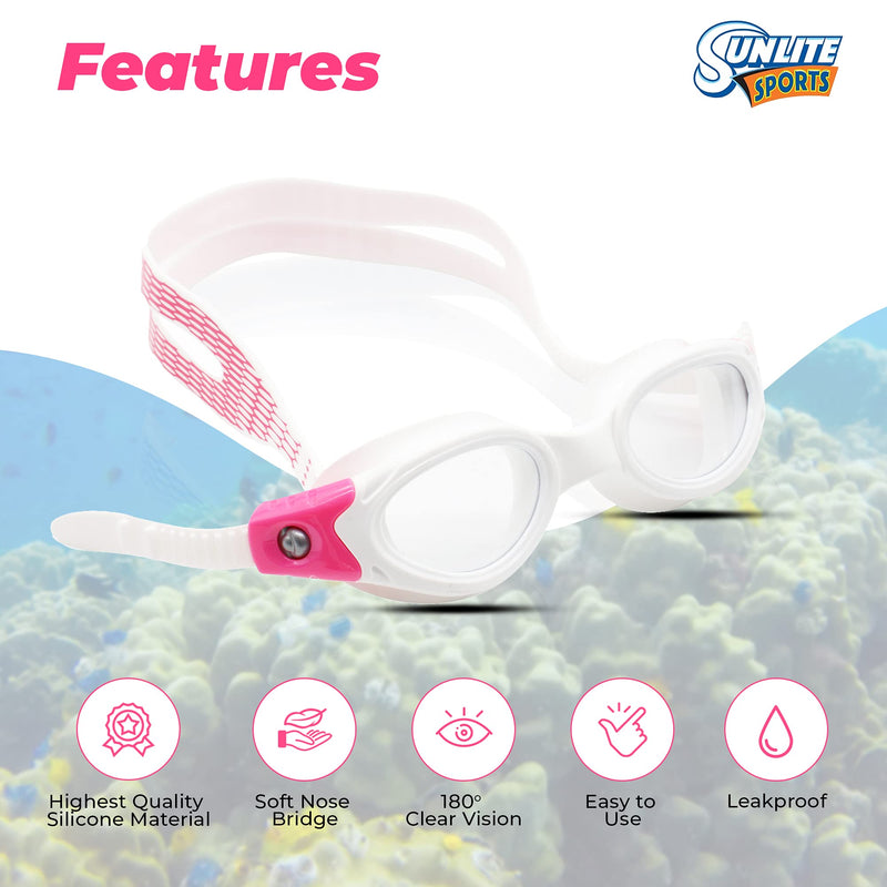 Sunlite Sports Kids Swim Goggle with Anti-Fog and UV Protection, Multiple Color Options for Children White Pink - BeesActive Australia