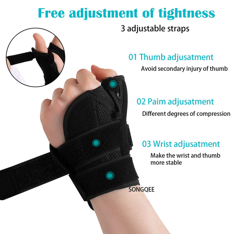 SONGQEE Thumb Support Brace Thumb Splint Stabilizer with Adjustable Strap, Hand Wrist Supports for Carpal Tunnel, Arthritis, Tendonitis, Sprains, Weak Finger, Thumb Immobilizer for Left Right Hand One Size Grey - BeesActive Australia