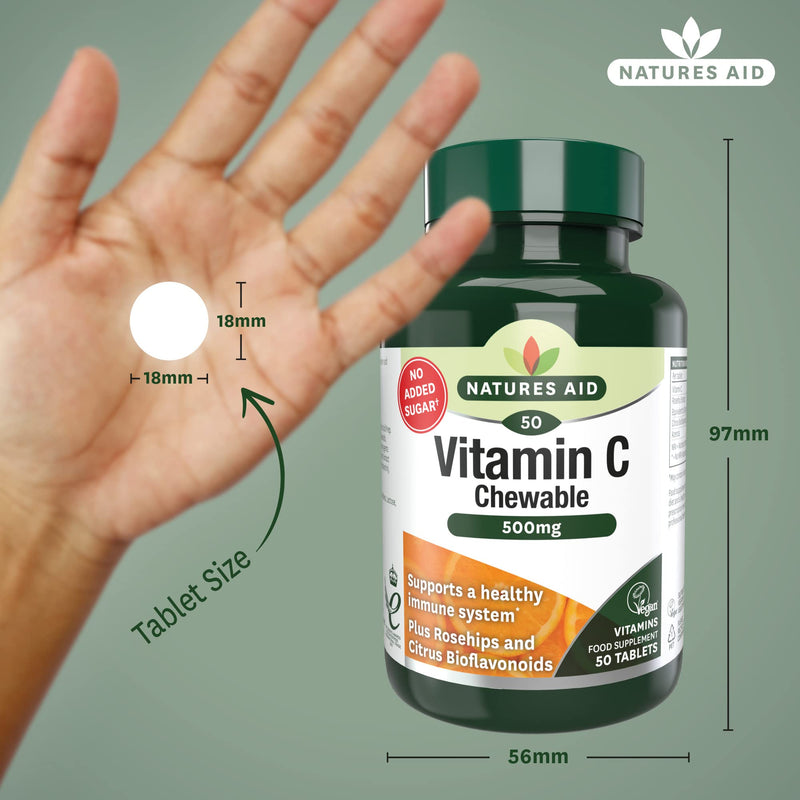 Natures Aid Chewable Vitamin C 500 mg, Sugar Free, Suitable for Vegans, 50 Tablets - BeesActive Australia