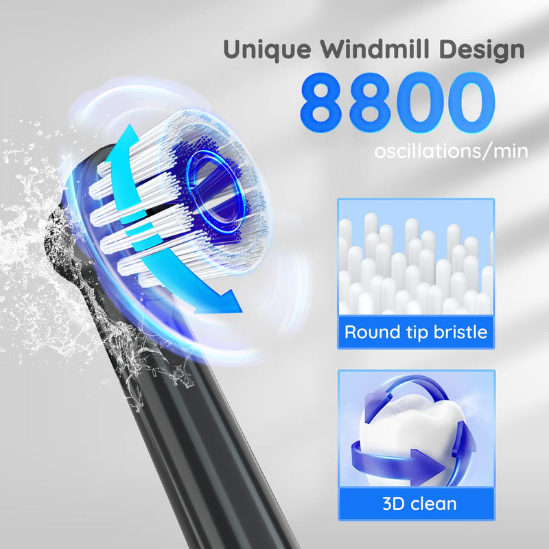 Mornwell Electric Toothbrush USB Fast Charging 3 Modes Rotary Toothbrushes Rechargeable Spin Toothbrushes with 4 Round Brush Heads for Adults & Kids Over 8 Years Old (T37 Model) Black - BeesActive Australia