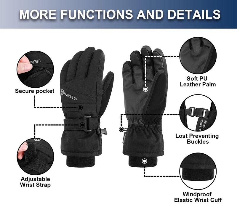 ANDORRA Women's Waterproof Touchscreen Ski Gloves Black Medium - BeesActive Australia