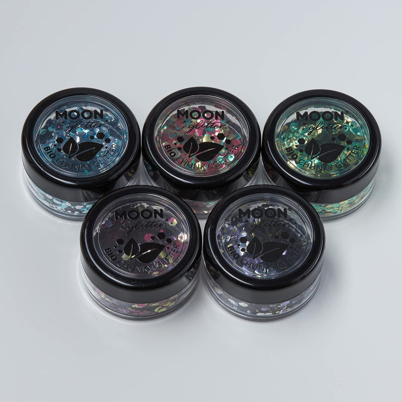 Mystic Bio Biodegradable Eco Chunky Glitter by Moon Glitter - 100% Cosmetic Bio Glitter for Face, Body, Nails, Hair and Lips - 0.10oz - Set of 5 - BeesActive Australia