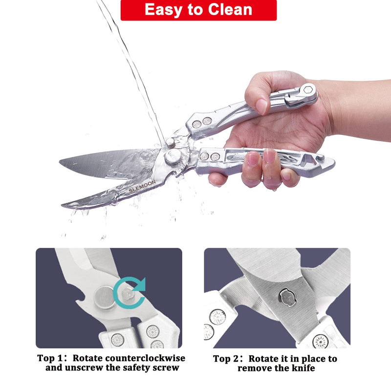 SLEMOON Kitchen Shears Heavy Duty Poultry Shears Meat Cutting Dishwasher Safe and Stainless Food Kitchen Scissors for Chicken Turkey Thanksgiving,Silver2 Z-silver - BeesActive Australia