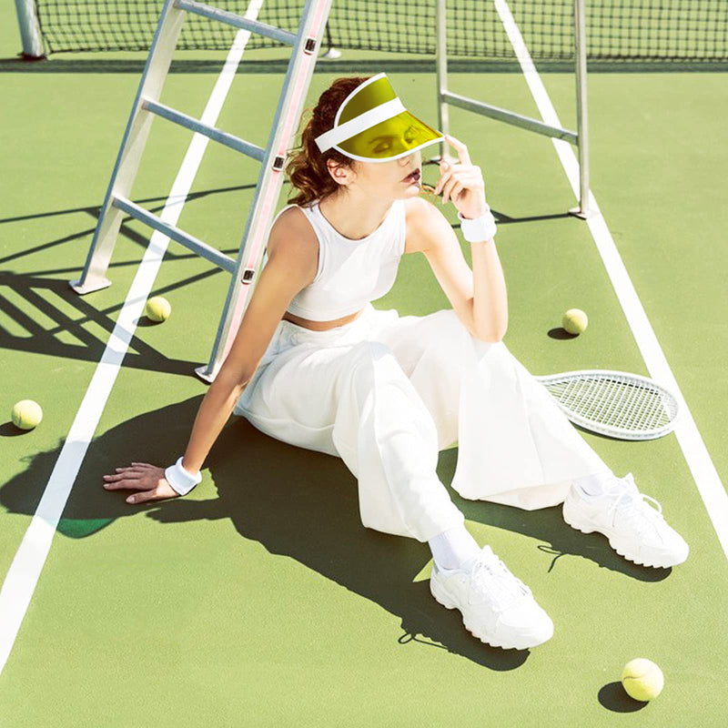 zowya PVC Sun Visor Hat for Women Men Plastic Clear Visor Caps Beach Tennis Cap, 1-Hat Yellow - BeesActive Australia