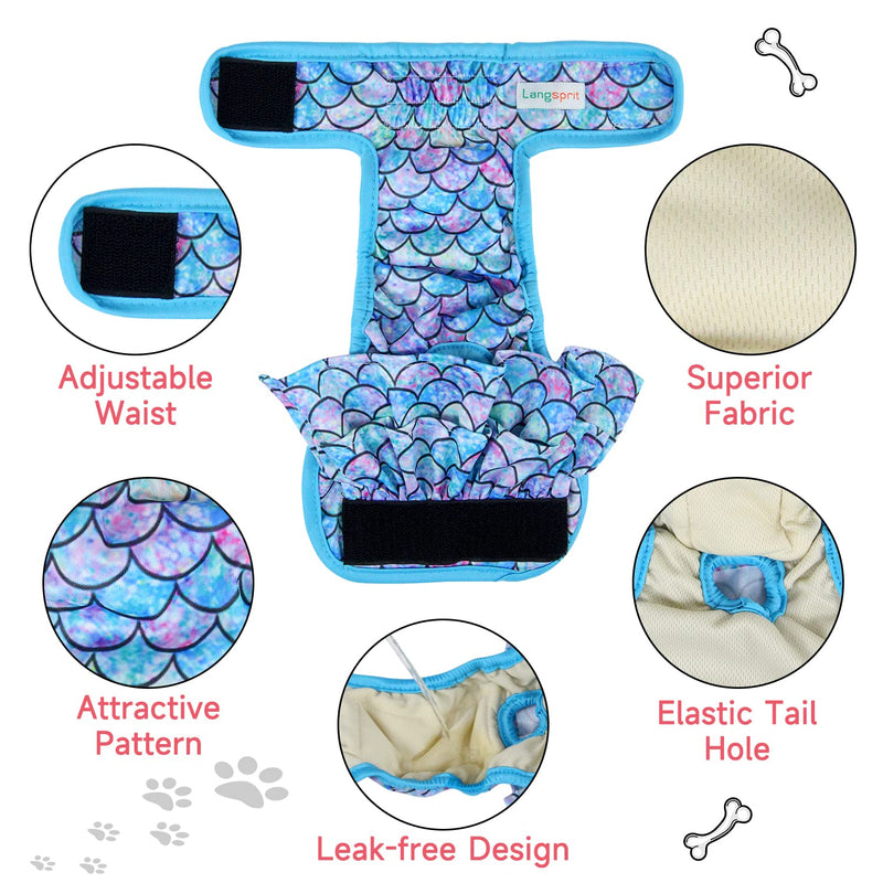 Langsprit Dog Diapers Female (3 Pack)，No Leak Washable Female Dog Diapers, Highly Absorbent Diapers for Dogs Female in Heat, Incontinence, Excitable Urination or Period Reusable Dog Diapers Mermaid Medium (Pack of 3) - BeesActive Australia