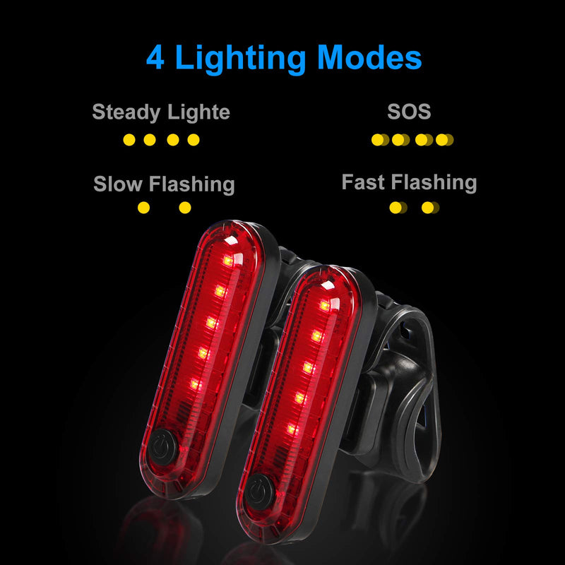 LED Rear Bike Lights, USB Rechargeable Bike Tail Lights(2 Pack), Ultra Bright, Cycling Safety, 330mah Better Battery Life, Easy to Install, 4 Light Mode Options, Accessories Fits on Any Road Bikes - BeesActive Australia