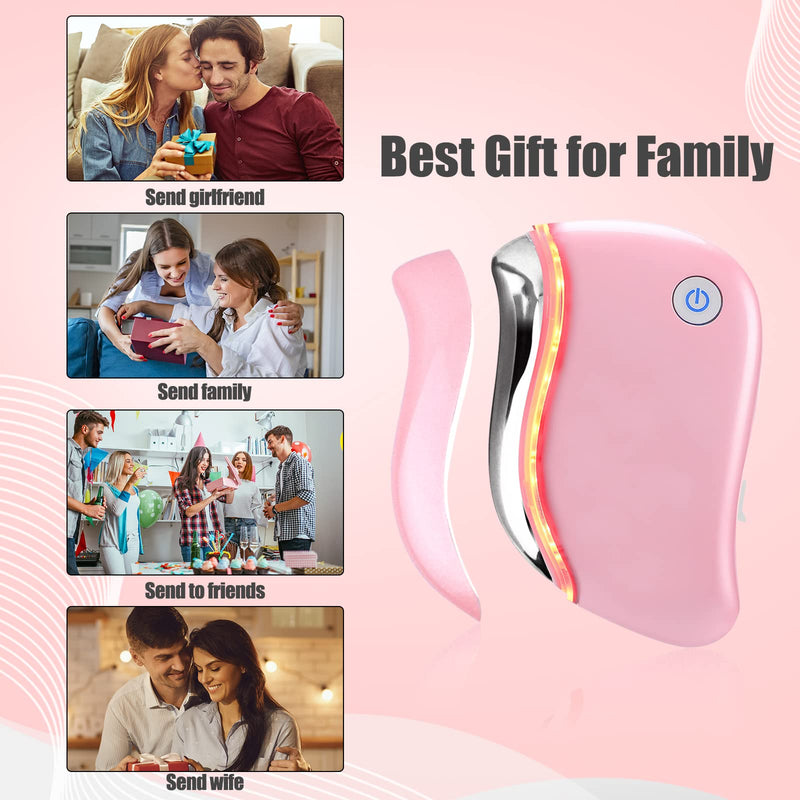 Aikertec Electric Gua Sha, 4-in-1 Multi-Function Anti-Aging Face Massager, Facial Contouring & Firming, Heat Electric Gua Sha Tool, Double Chin, Awakening Skin, Deep Treatment Pink Electric Gua Sha - BeesActive Australia