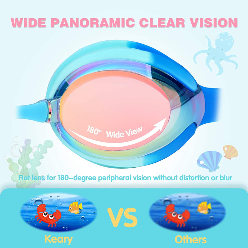 Keary 2 Pack Kids Swim Goggles for Toddler Kids Youth(3-9),Anti-Fog Waterproof Anti-UV Clear Vision Water Pool Goggles Mirrored Pink & Blue(2 Pack) - BeesActive Australia