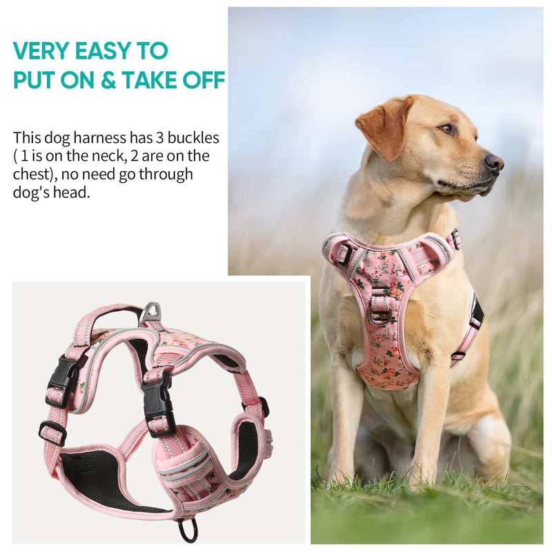 Timos No Pull Dog Harness,NO Need Go Over Dogs Head 3 Snap Buckles Reflective Oxford No Choke Puppy Harness with Front & Back 2 Metal Leash Clips Soft Padded Vest Harnesses for Small Medium Large Dogs Small (Pack of 1) Pink - BeesActive Australia