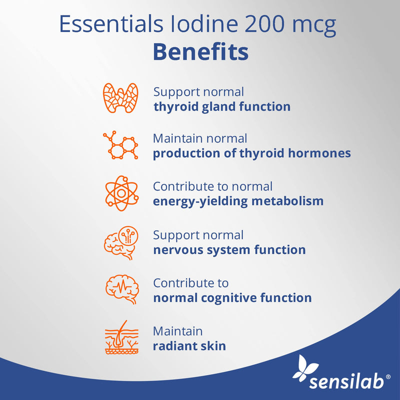 Sensilab Essentials Iodine Tablets 200 mcg � Potassium Iodide Capsules for Thyroid & Nervous System Support � 120 Iodine Capsules - 4-Month Supply - BeesActive Australia