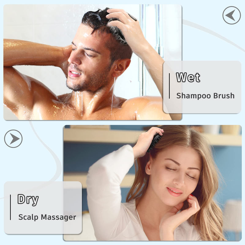 FREATECH 100% Silicone Hair Scalp Massager Shampoo Brush for Scalp Care and Hair Growth, Waterproof Shower Hair Scrubber Scalp Exfoliator for Dandruff and Buildup, Sturdy and Hygienic, Black - BeesActive Australia
