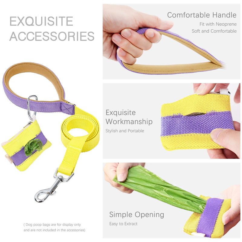 No Pull Dog Harness and Leash Set, Step in Dog Halter Harness with Poop Bag Holder, Adjustable Lightweight Cotton Straps Suitable for Small Medium Large Dogs Outdoor Walking Running Hiking Purple-Yellow S - BeesActive Australia