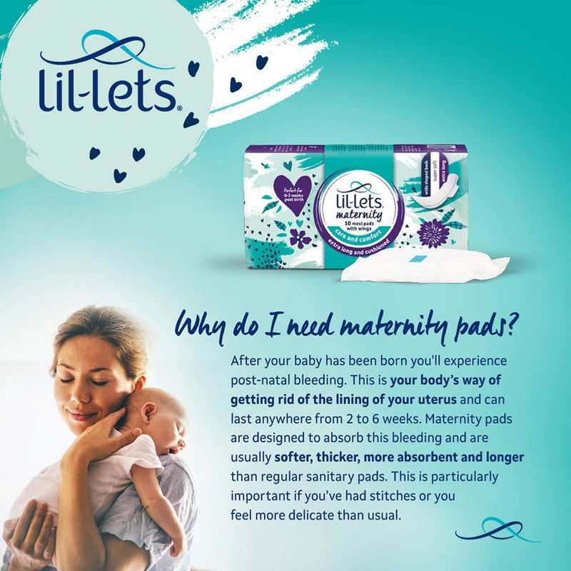 Lil-Lets Maternity Pads, Extra Long Maxi Thick Towels X 30, With Wings, 3 Packs of 10 Pads, Postpartum / After Birth Essential, Super Absorbent for Heavy Flow, Contoured Shape, Fragrance Free Maternity Maxi Pads - BeesActive Australia