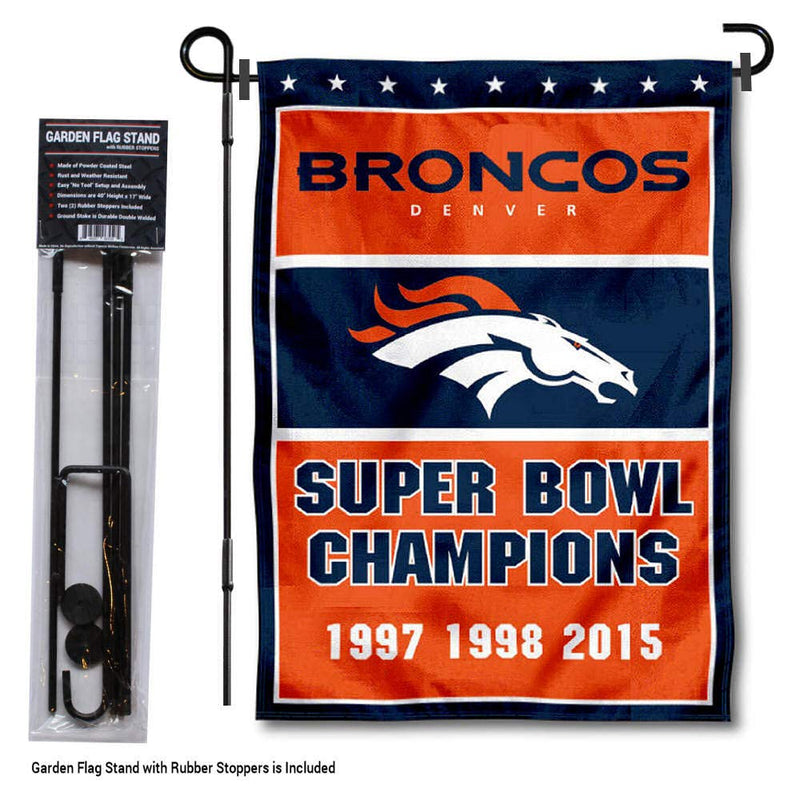 WinCraft Denver Broncos 3 Time Champions Garden Flag and Pole Stand Holder - BeesActive Australia