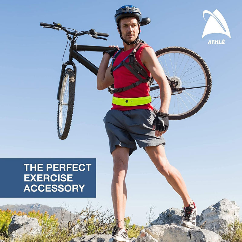 Athlé Running Belt for Exercise and Travel - Two Stretch Pockets Fit Most Phones, Wallet, Cards and More - Key Clip, Earphone Jack, Adjustable Waist Strap Medium - 25" - 32" Black - BeesActive Australia