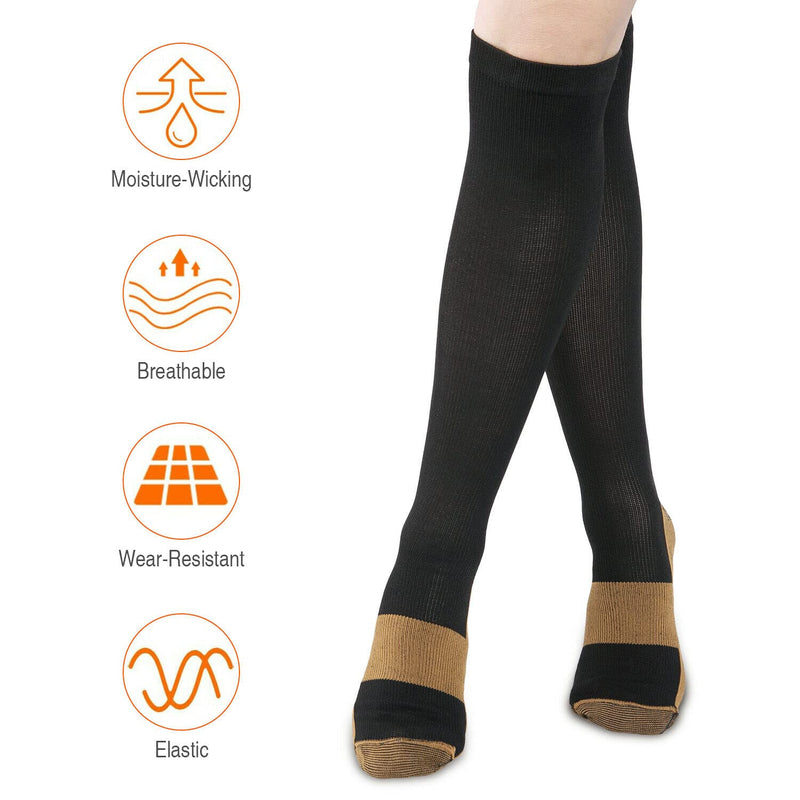2 Pairs Copper Infused Anti-Fatigue Compression Unisex Flight Travel Socks Anti Swelling DVT Support *UK Stock* (Small/Medium) 2 Pairs (S / M) - BeesActive Australia