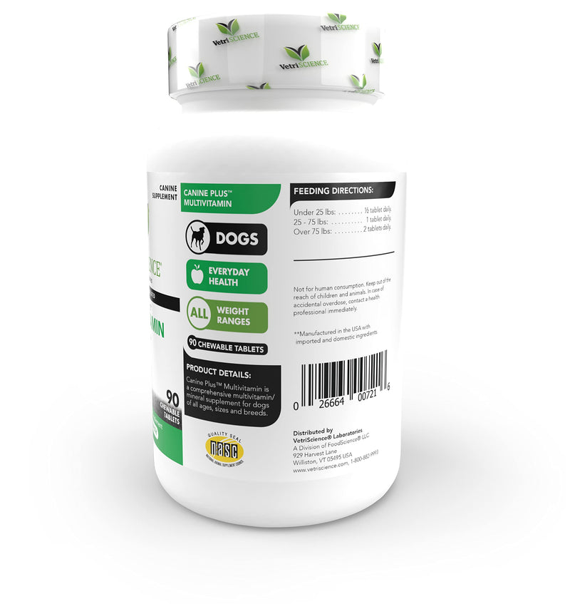 VetriScience Canine Plus MultiVitamin for Dogs - Vet Recommended Vitamin Supplement - Supports Mood, Skin, Coat, Liver Function 90 Tablets - BeesActive Australia