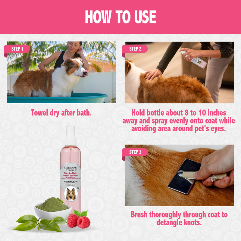 Veterinary Formula Solutions Gloss & Glide Detangler, Shine Builder, Conditioner Spray for Dogs – Quickly Detangles Matted Hair – With Silk Protein and Antioxidants (8 Fl. Oz.) - BeesActive Australia