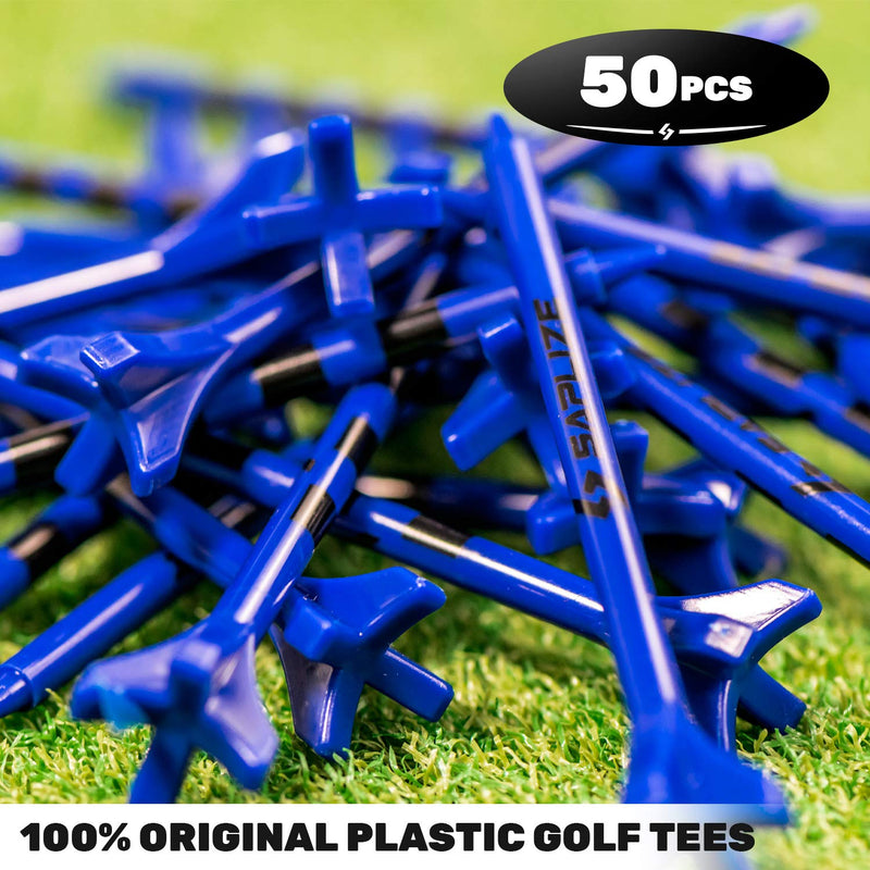 SAPLIZE Plastic Golf Tees (2-3/4"&3-1/4" Available) Reduces Friction & Side Spin 4 Prongs Plastic Tees Blue(3-1/4") 3-1/4", 50pcs - BeesActive Australia