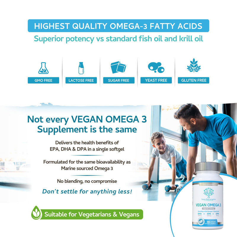 Vegan Omega 3 - Full Spectrum DHA, EPA & DPA - 90 Softgels of Life�s Omega Algal Oil - Sustainable Alternative to Fish & Krill Oil - Ultimate Joint, Heart & Brain Health Supplement - Made in The UK - BeesActive Australia