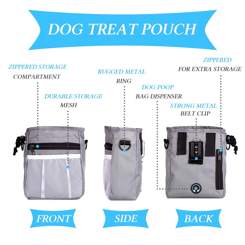 STMK 2 Pack Dog Treat Pouch, Dog Training Treat Pouch with Waist Shoulder Strap, 3 Ways to Wear, Easily Carries Toys, Kibble, Treats for Dog Walking, Dog Training, Puppy Training Grey and Blue - BeesActive Australia