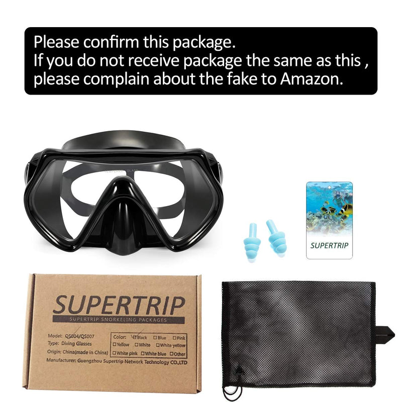[AUSTRALIA] - Supertrip Snorkeling Freediving Mask Adult Anti-Fog Film Panoramic Scuba Diving Goggles black 