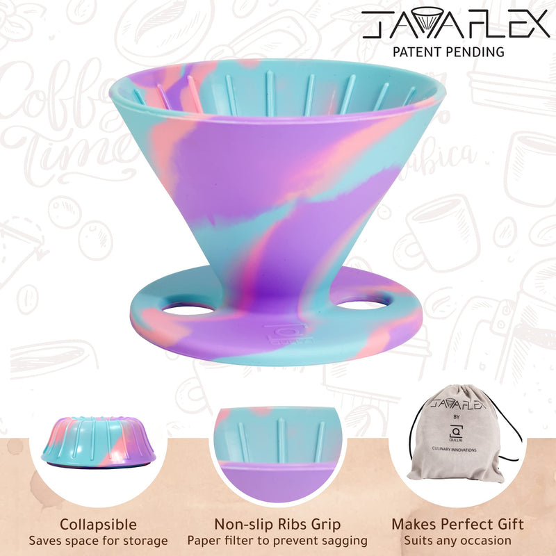 Qullai The Original JavaFlex Premium Foldable Silicone Pour Over Coffee Maker and Storage Pouch. Uses #2 V60 Cone Coffee Filters Pastel Swirl - BeesActive Australia