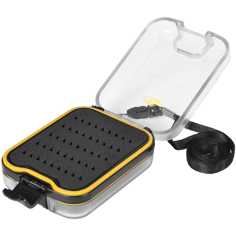 SF Fly Fishing Box Double-Sided Small with Lanyard Waterproof Pocket Clear Lid Easy Grip Foam Insert Black - BeesActive Australia