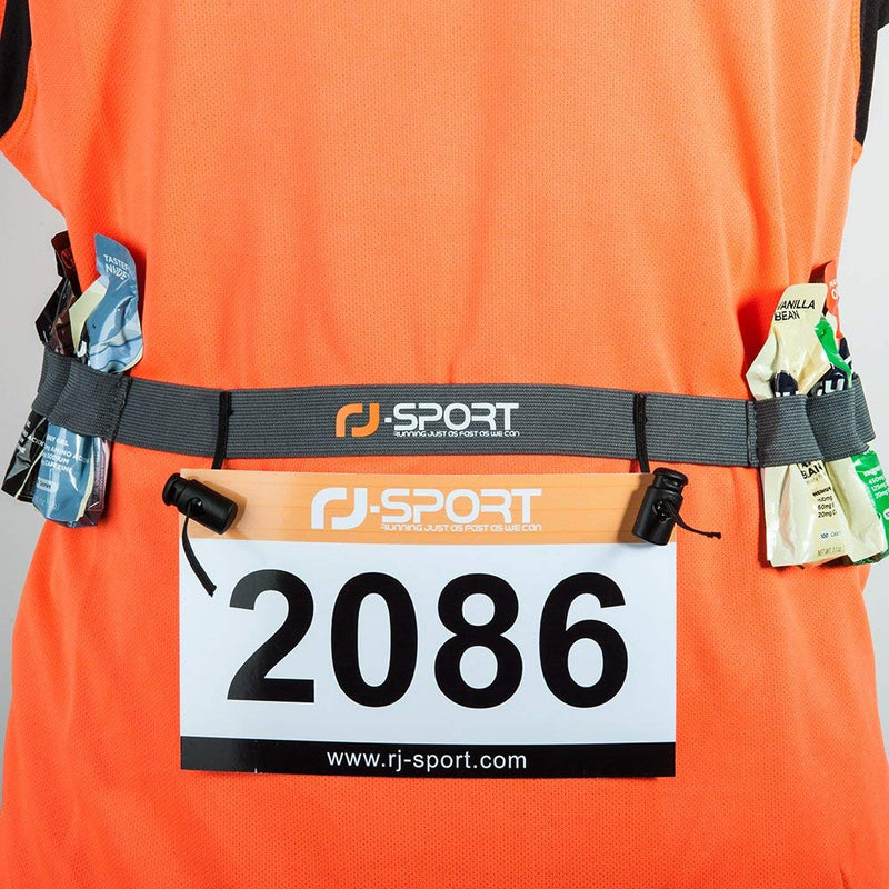 RJ-Sport Race Number Belt - Triathlon Race Belt Bib Holder with 6 Energy Gel Loops for Triathalon, Marathon, Running and Cycling Charcoal - BeesActive Australia