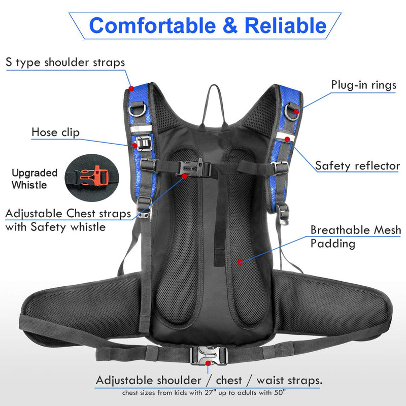 Mothybot Hydration Pack, Insulated Hydration Backpack with 2L BPA Free Water Bladder and Storage, Hiking Backpack for Men, Women, Kids for Running, Cycling, Camping - Keep Liquid Cool up to 5 Hours Dark Blue - BeesActive Australia