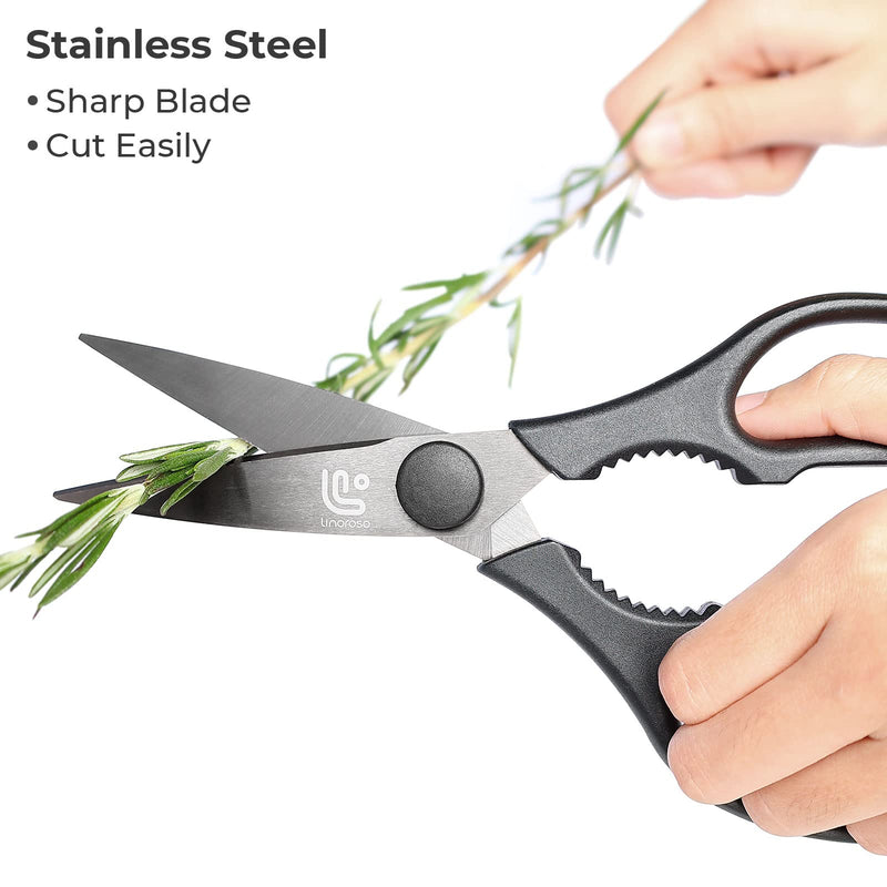 Linoroso Kitchen Shears Heavy Duty Kitchen Scissors with Magnetic Holder, Dishwasher Safe Scissors All Purpose Come Apart Blade Made with Japanese Steel 4034 for Meat/Vegetables/BBQ/Herbs, Black - BeesActive Australia