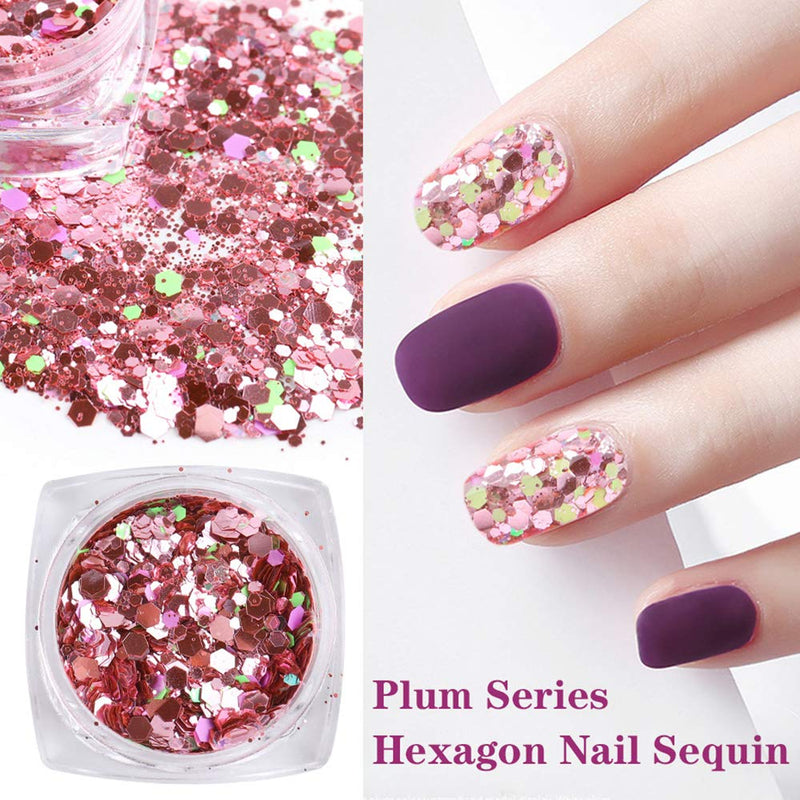 6 Boxes Nail Glitter Sequins Mixed Rose Gold Hexagon Glitter Set Holographic Nail Art DIY Sparkly Nail Acrylic Nails Tools Tips Charms Decoration designs Fashion women Manicure accessories - BeesActive Australia