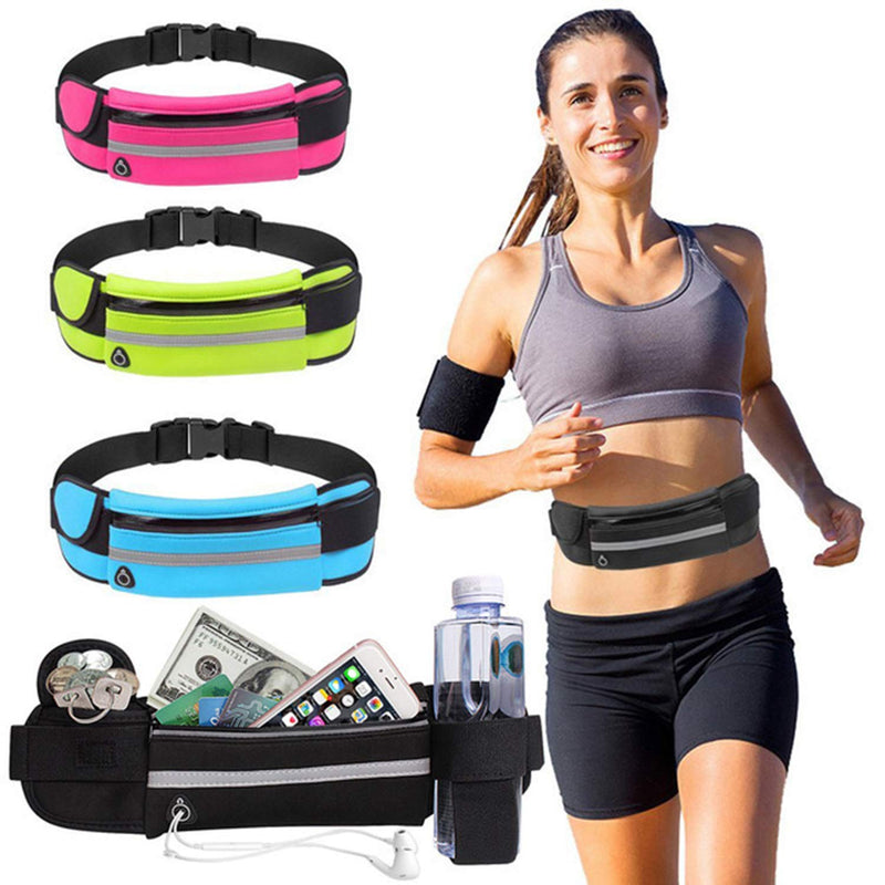 Hawencer Sport Waist Bag Pouch with Water Bottle Holder/Earphone Hole Reflective Stripes 6.5inchs Cellphone Storage Bag Pack Adjustable Length 27-49inchs Black - BeesActive Australia