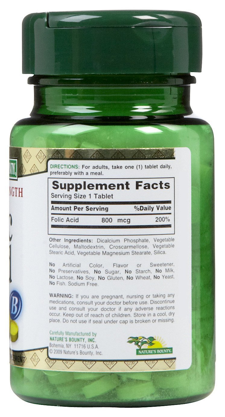 Nature's Bounty Folic Acid 800 mcg Tablets Maximum Strength 250 ea - BeesActive Australia