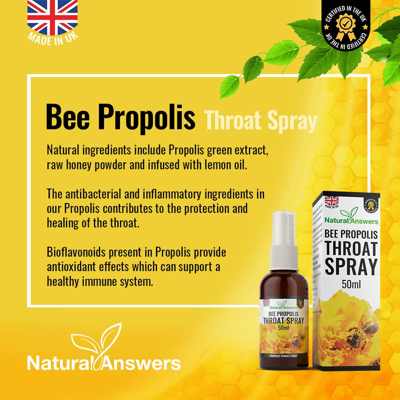 Propolis Throat Spray 50ML, Immune Support & Sore Throat Relief, Natural Answers Bee Propolis Spray with Honey (1 Pack) 50 ml (Pack of 1) - BeesActive Australia