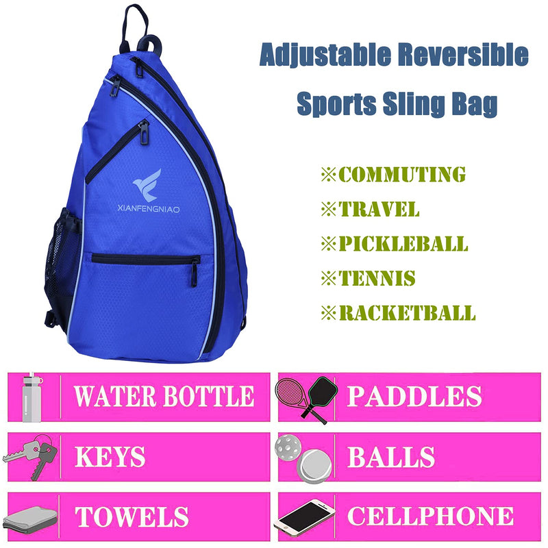 Sling Bag Sports Pickleball Bag Pickleball Backpack for Men Women Adjustable Tennis Bag for Pickleball Paddle with Fence Hook,Water Bottle Holder Blue - BeesActive Australia