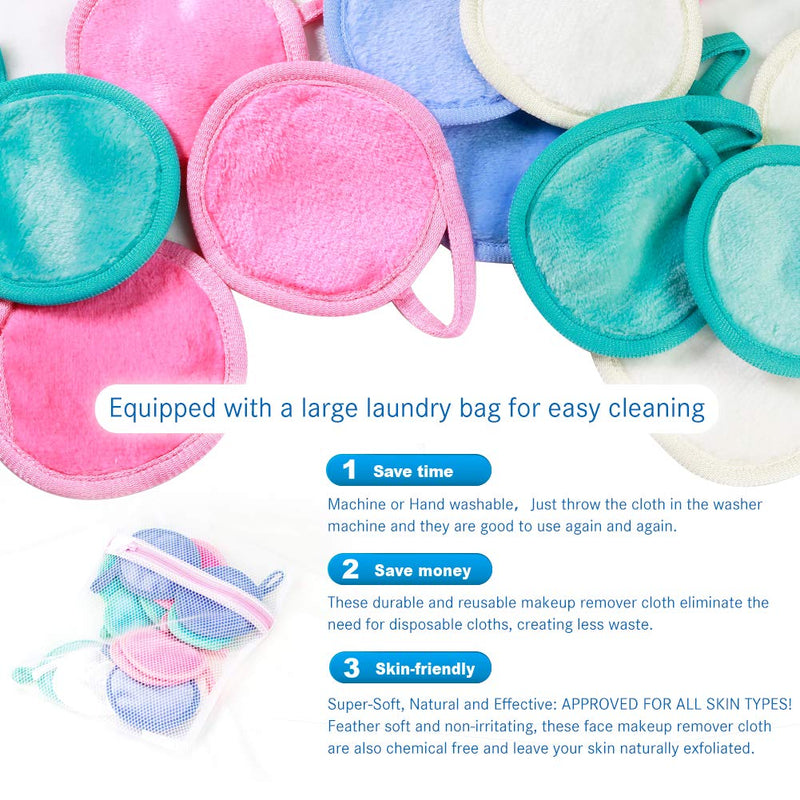 Nugilla Makeup Remover Pads,16 Pack 2 Layers 3.74 Inch Reusable Microfiber Cleansing Pad with Laundry Bag Suitable for All Skin Types,4 Color Facial Cleansing Pad Set. - BeesActive Australia