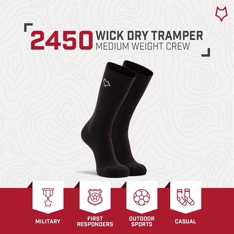 Fox River Wick Dry Tramper Merino Wool Crew Socks Medium Weight Men’s Hiking Sock with Moisture Wicking Fabric Large Black - BeesActive Australia