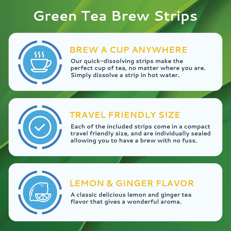 Calmour Natural Green Tea Extract Strips 10 Pack | Green Tea Bags Alternative Travel Friendly On-The-Go Quick Dissolving Strips | Lemon Ginger Tea with Antioxidants | Matcha Green Tea Powder - BeesActive Australia