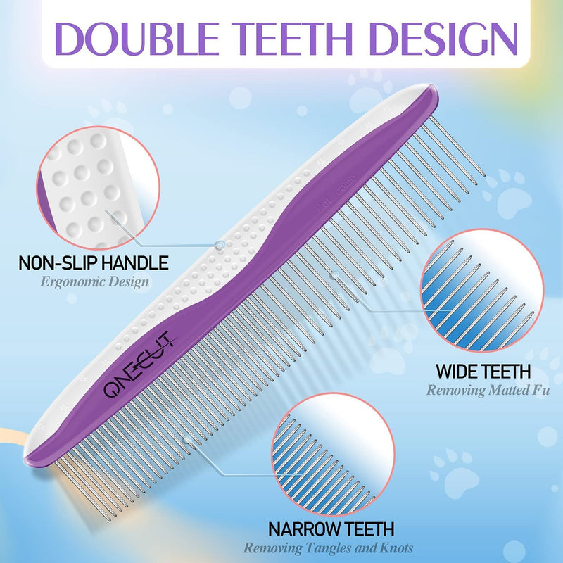 Dog Comb, OneCut Pet Grooming Tool for Removing Tangles Knots and Matted Fur, Wide and Narrow Teeth Comb Design for Dogs and Cats (Purple) Purple - BeesActive Australia