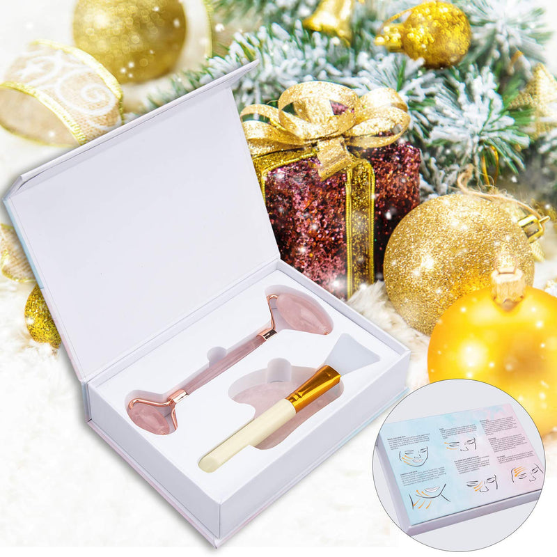 Automoness Jade Roller and Gua Sha Set, Face Roller Beauty Skin Care Tools, Rose Quartz Massager for Face, Eyes, Neck, Body Muscle Relaxing and Relieve Fine Lines and Wrinkles - BeesActive Australia