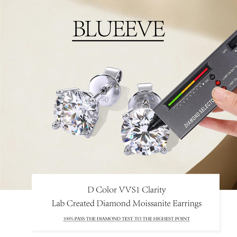 Blueeve 1-2.4ct Round Moissanite Earrings for Women Men, D Color VVS1 Clarity Lab Created Diamond Earrings 18K White Gold Vermeil Solid S925 Sterling Silver Moissanite Stud Earrings for Women Gifts 6.0mm, 1.6ct tw - BeesActive Australia